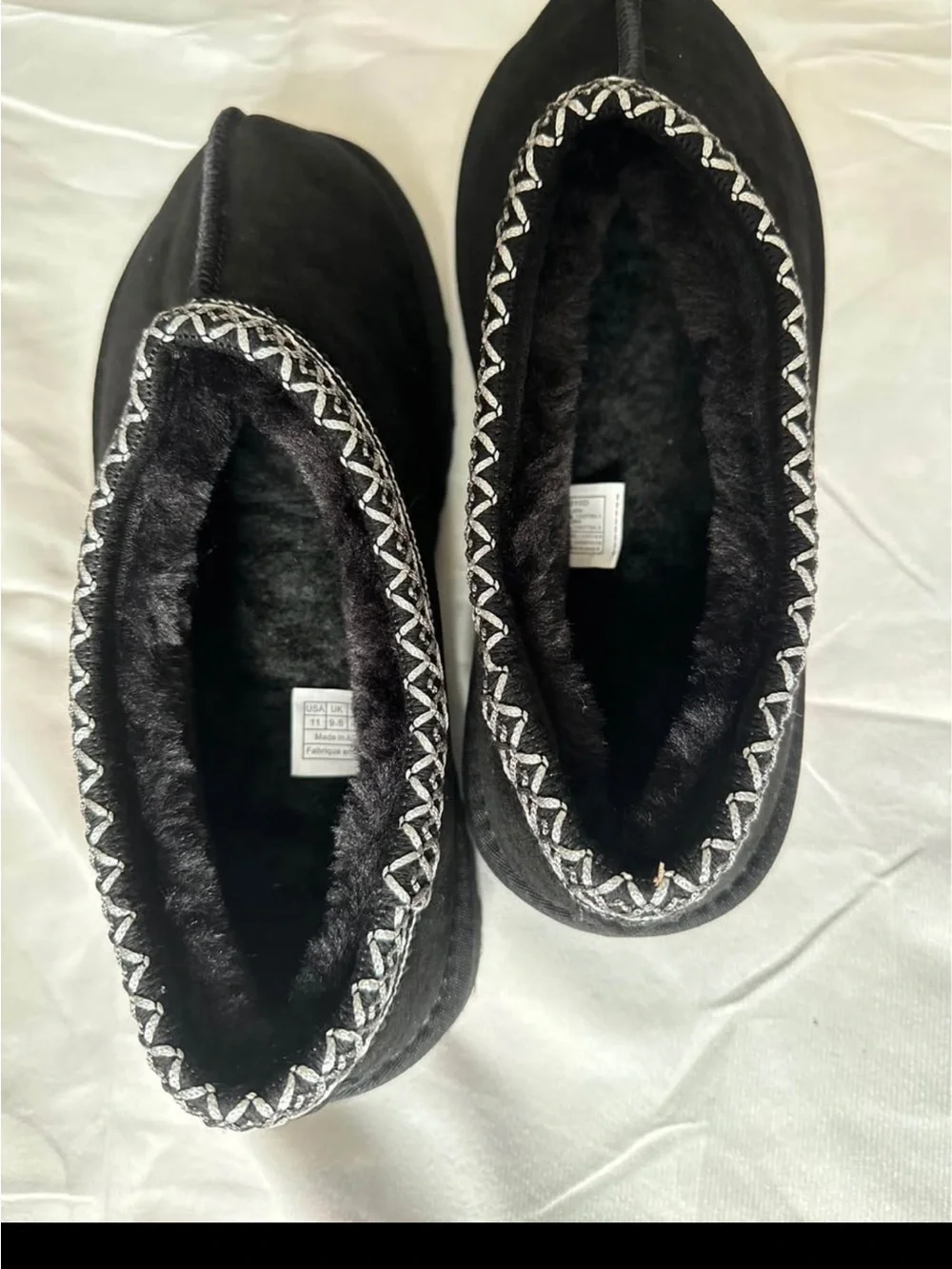 UGG Black Plush Lined Slip-On Slipper with Contrast Stitching